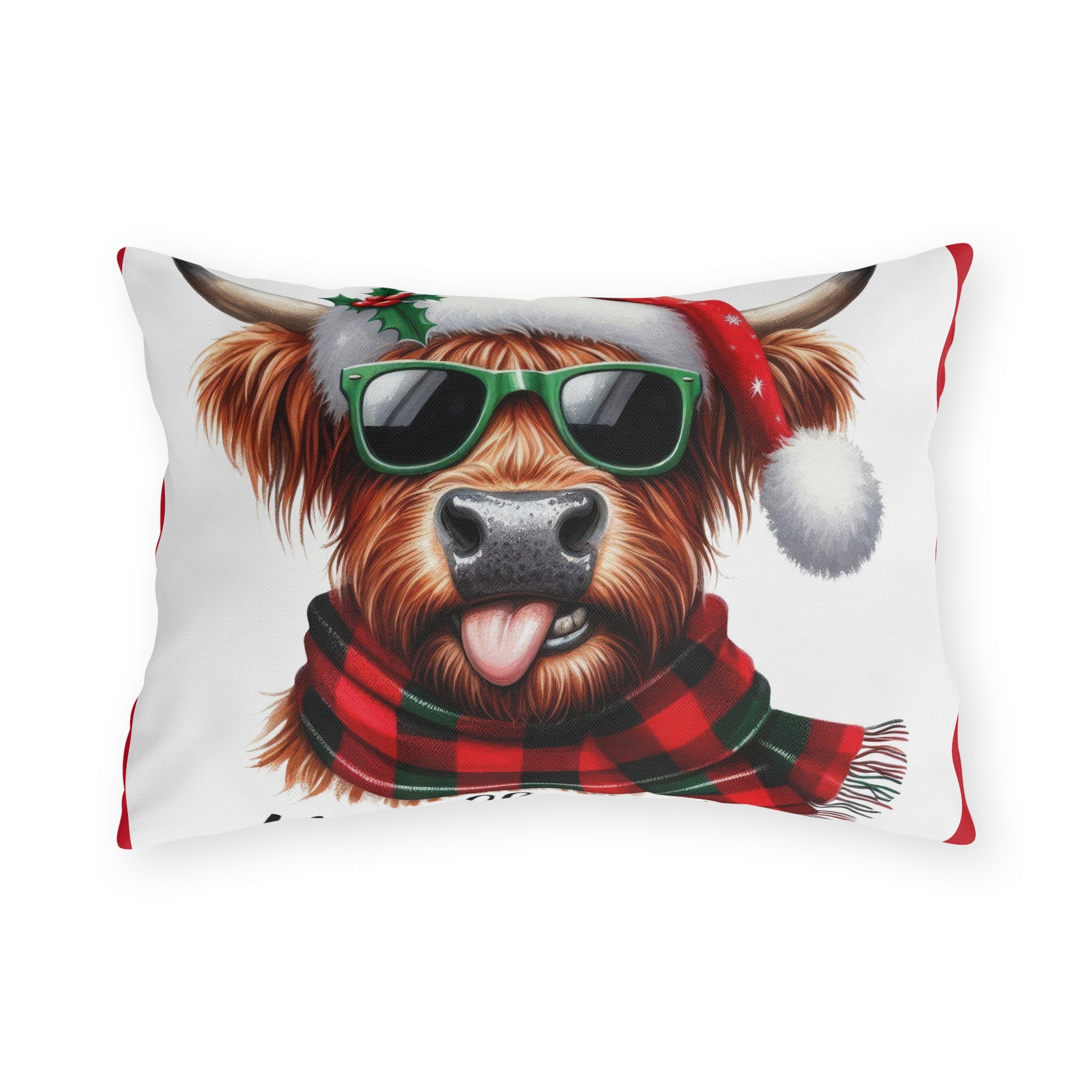 Mooey Christmas Highland Cow Pillow