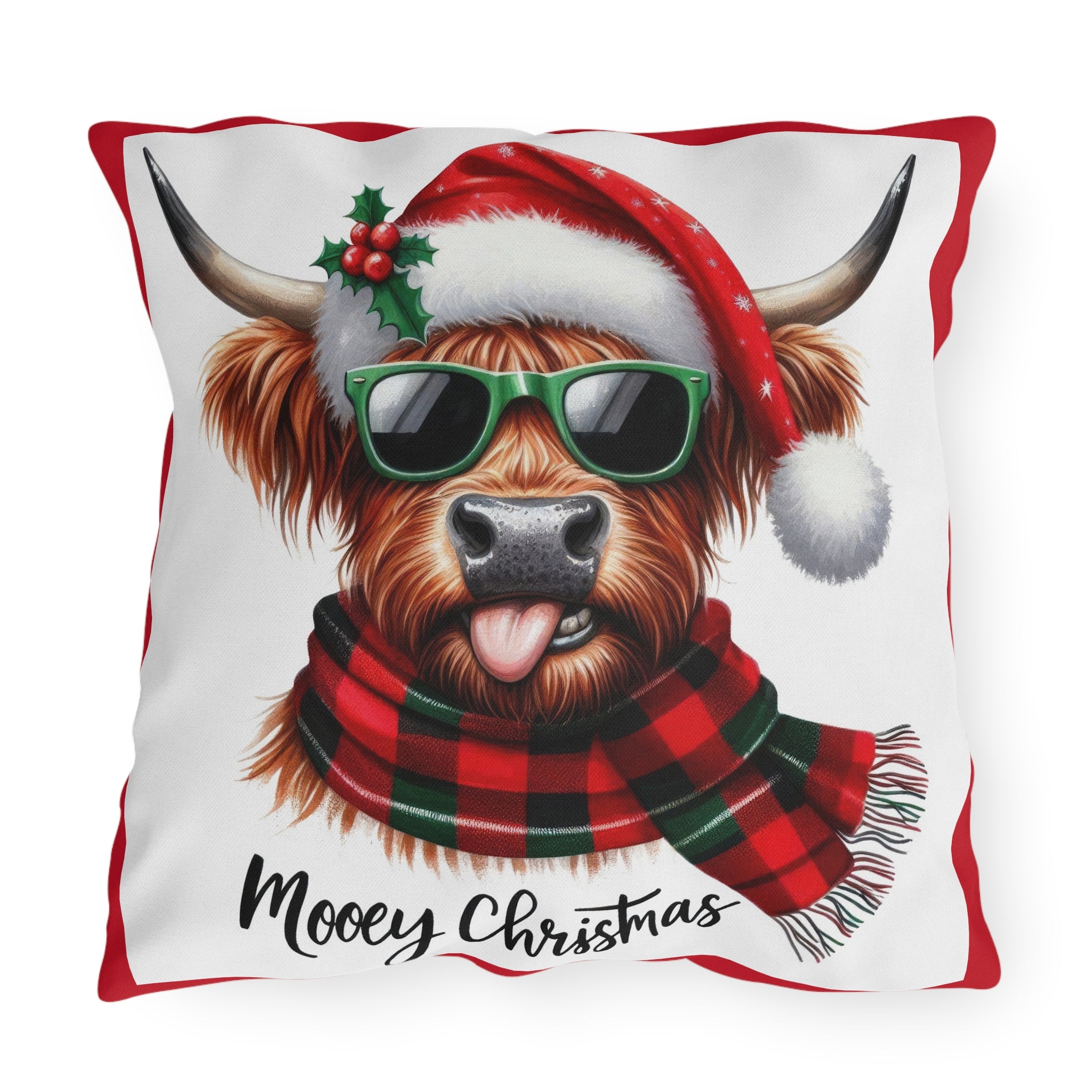 Mooey Christmas Highland Cow Pillow