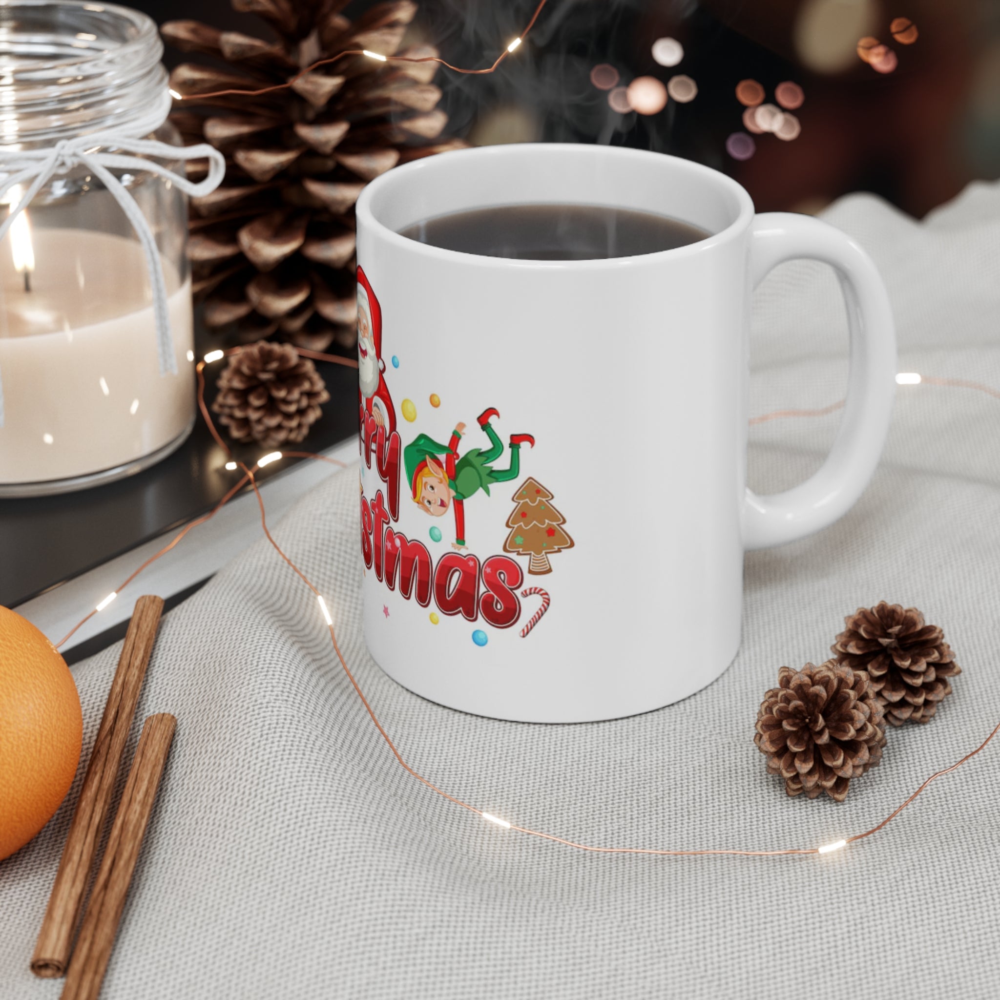 Santa & Elf Merry Christmas Mug – Festive Holiday Cup