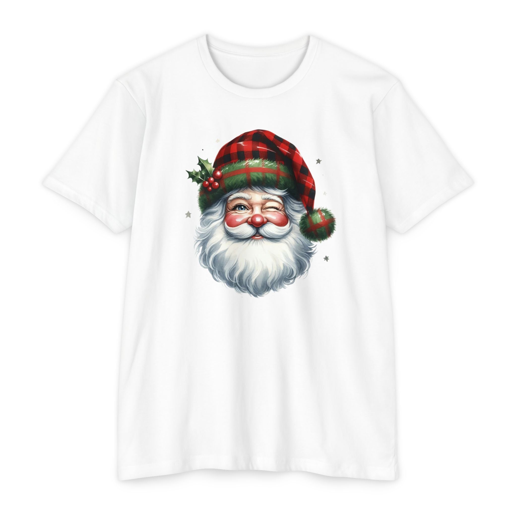 🎅 Classic Santa Claus Winking T-Shirt – Festive Green Holiday Tee