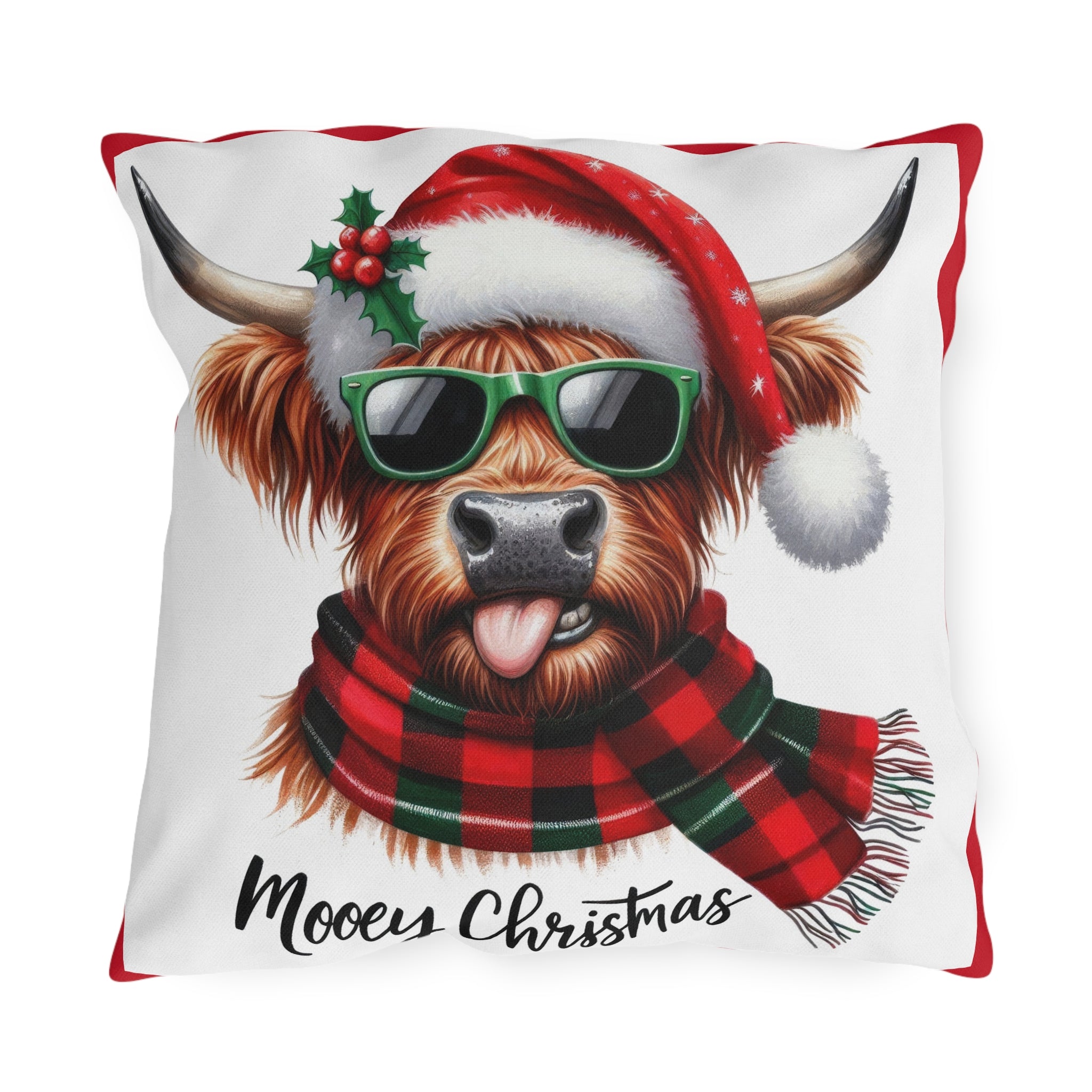 Mooey Christmas Highland Cow Pillow