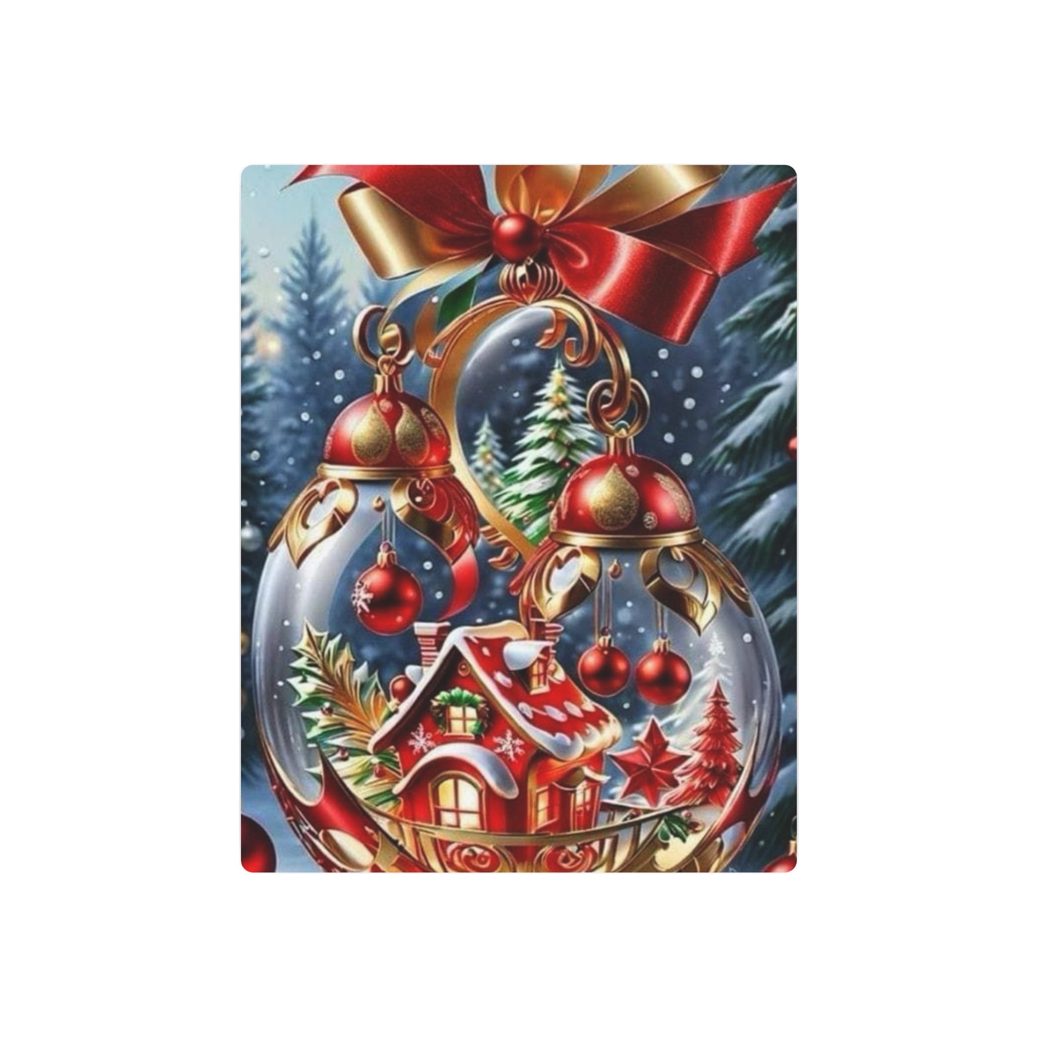 ✨ Christmas Ornament & Winter Cottage – Metal Wall Art