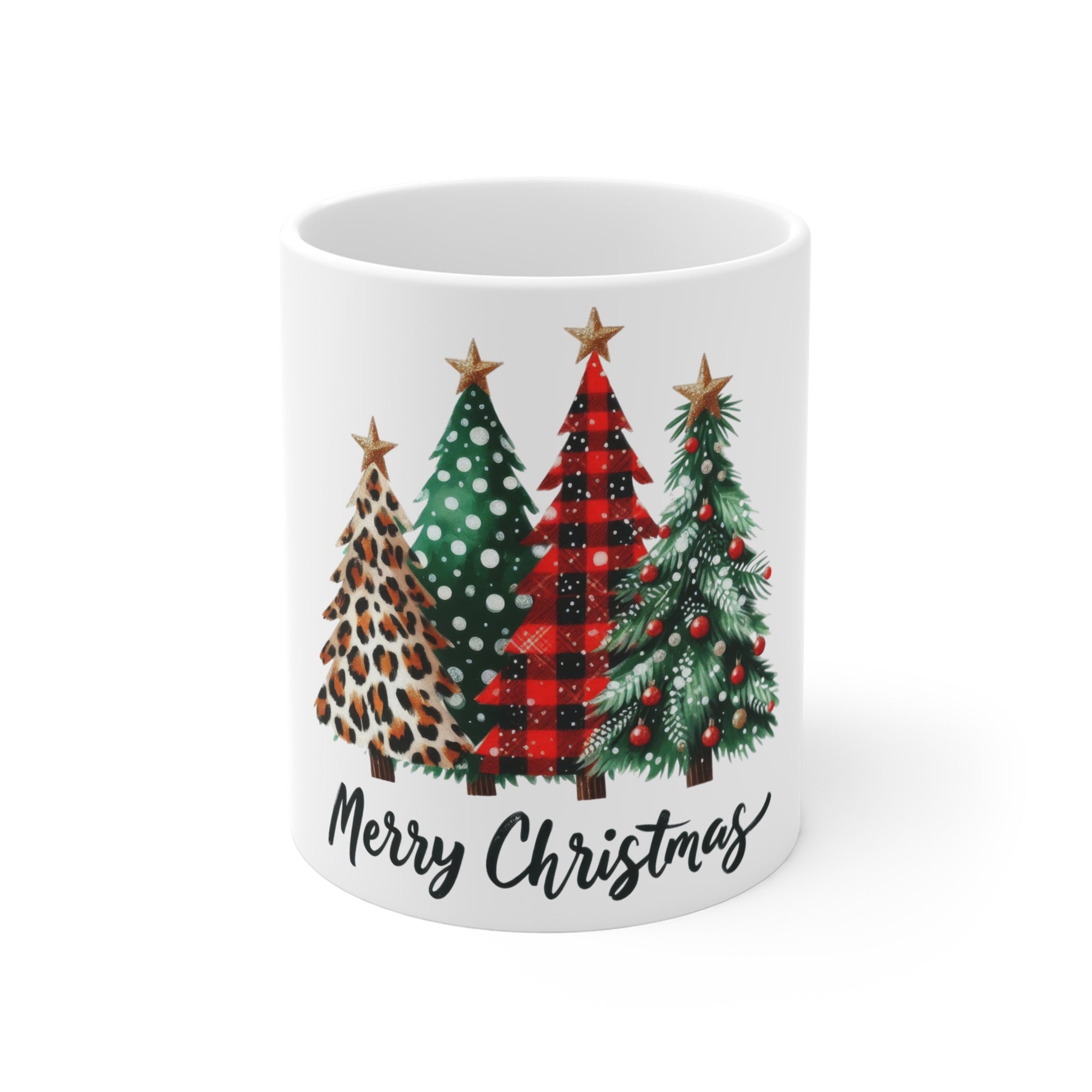 Merry Christmas Trees Mug – Holiday Coffee Cup