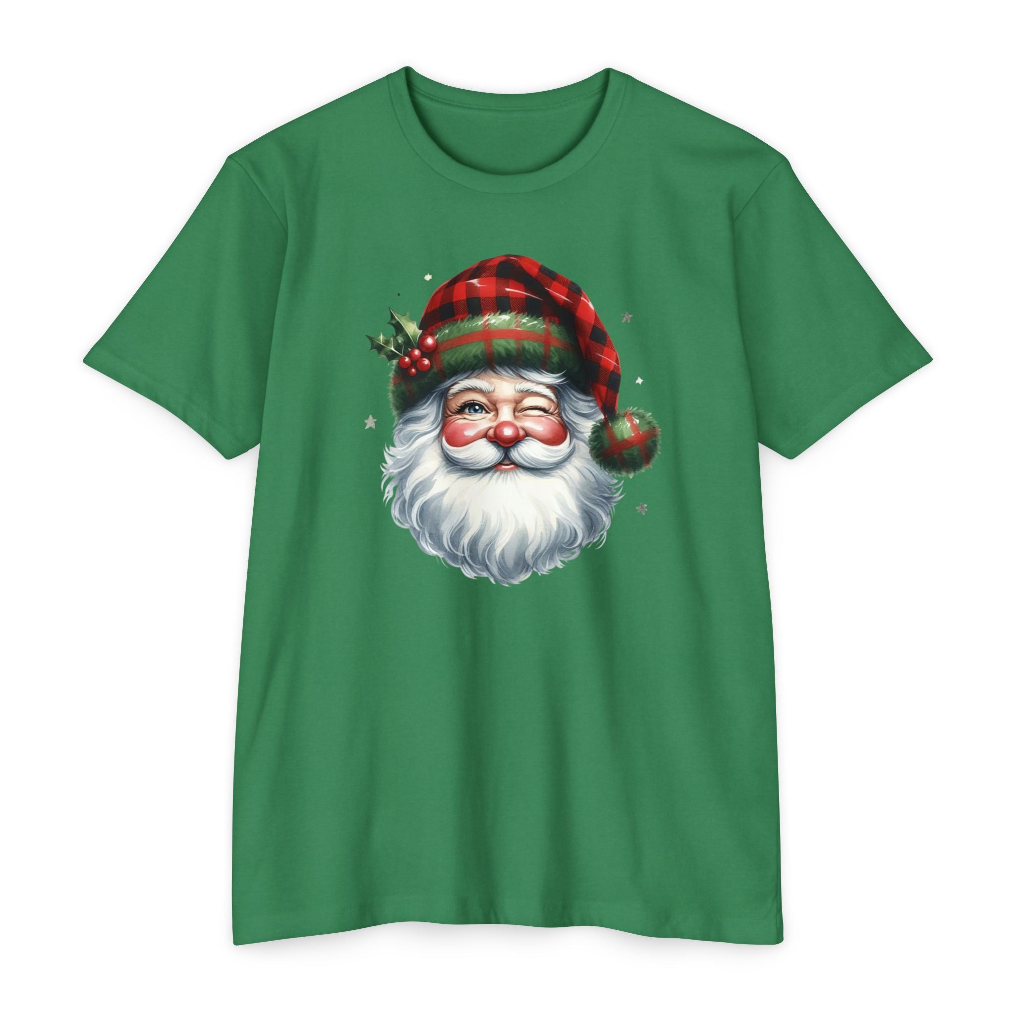 🎅 Classic Santa Claus Winking T-Shirt – Festive Green Holiday Tee