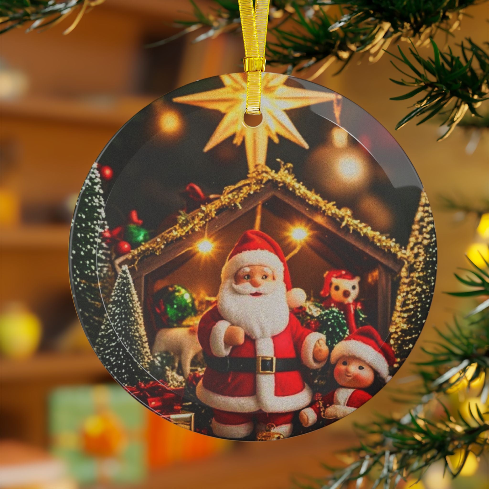 Santa & Child Glass Ornament – Festive Christmas Decoration