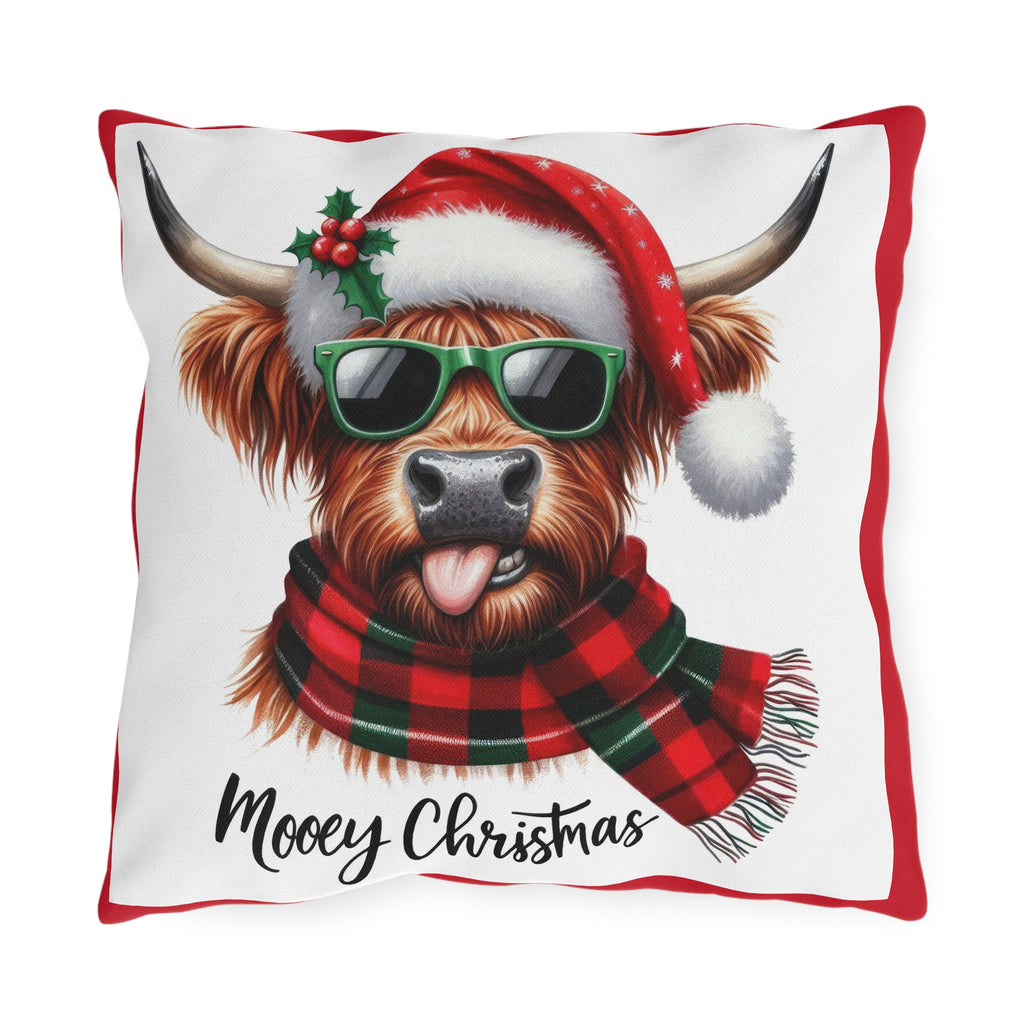Mooey Christmas Highland Cow Pillow