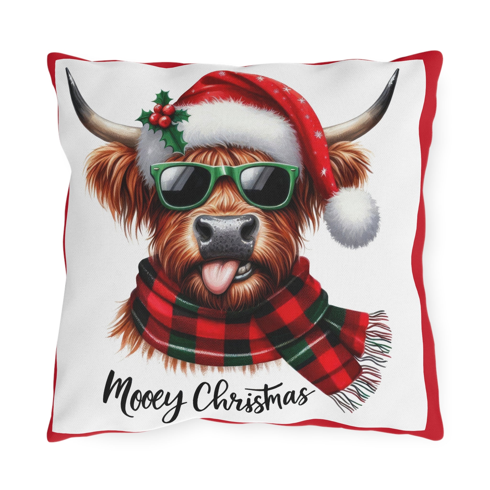 Mooey Christmas Highland Cow Pillow