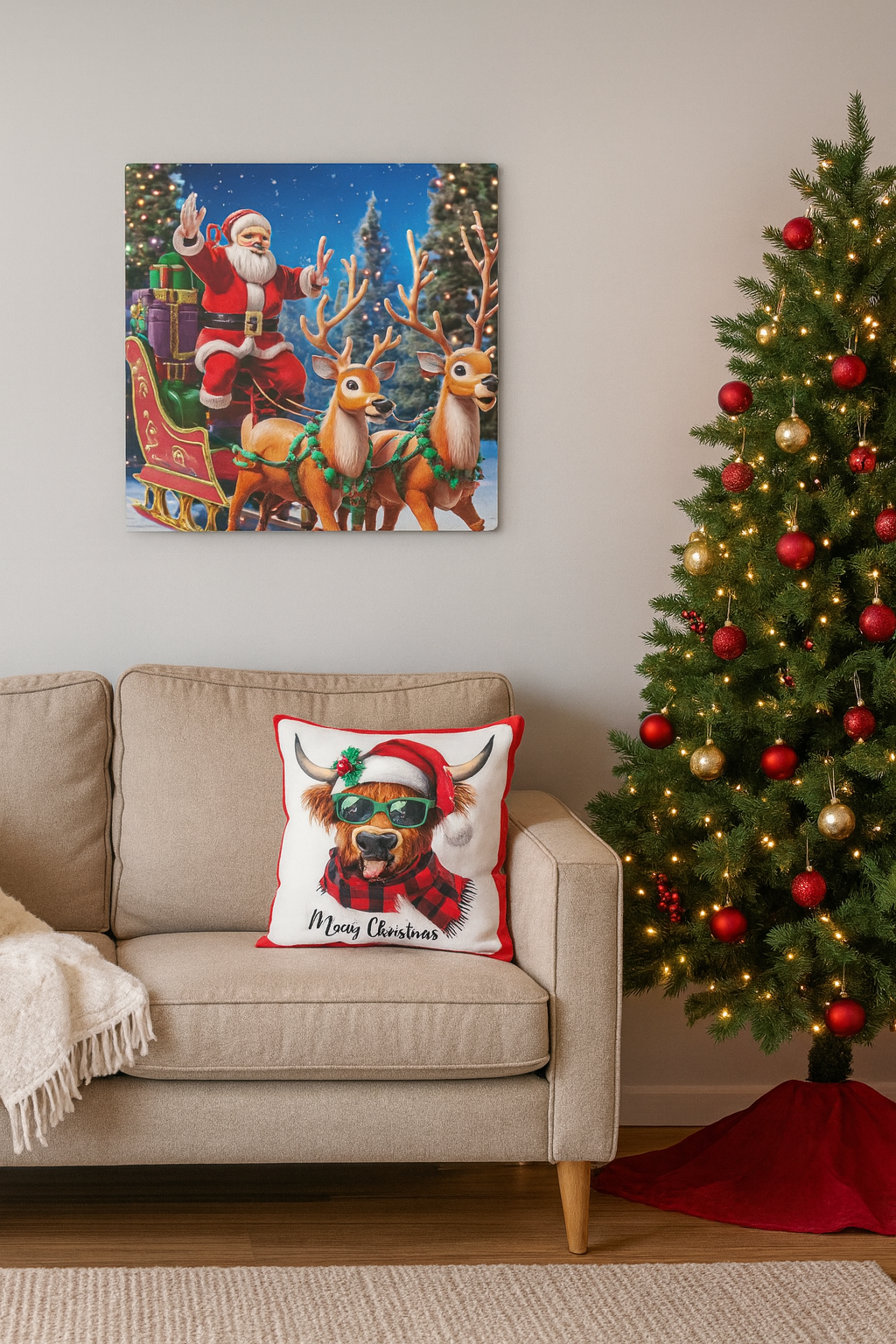 Santa Sleigh Ride Christmas Metal Wall Art
