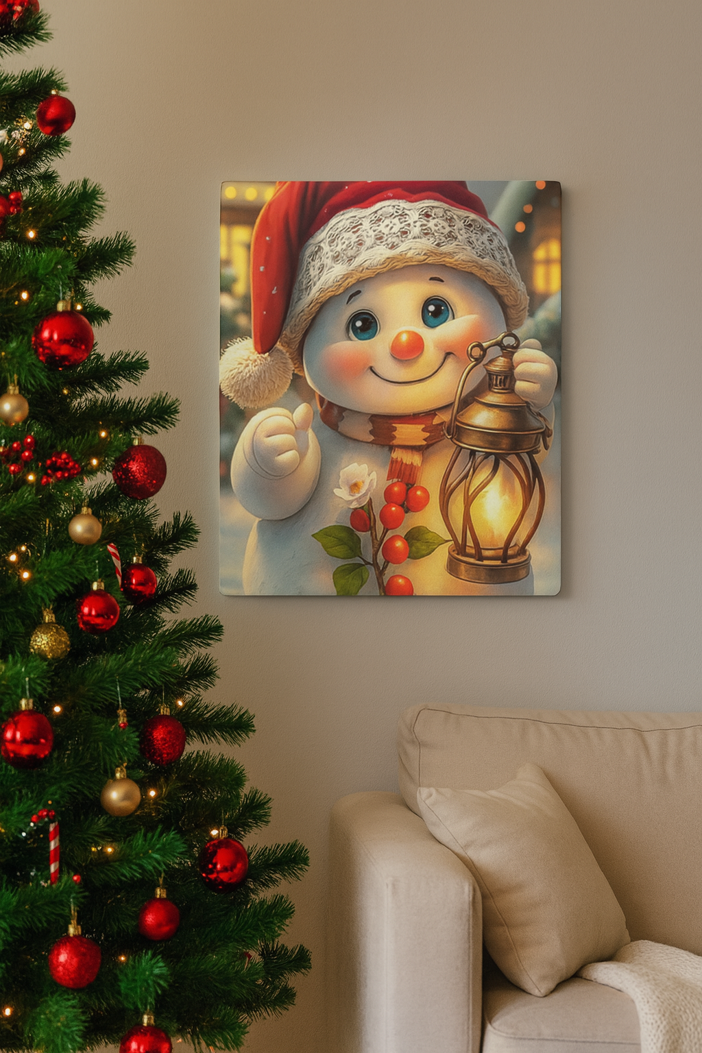 Snowman with Lantern Metal Wall Art – Christmas Decoration