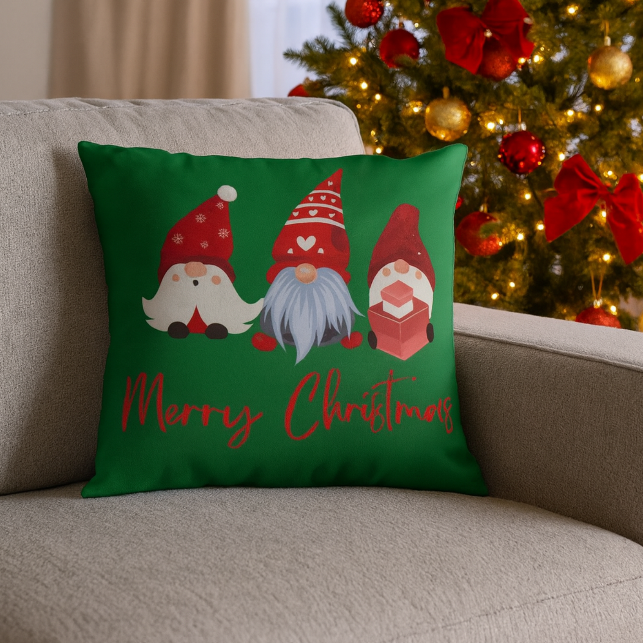 Christmas Gnome Throw Pillow – Festive Holiday Cushion